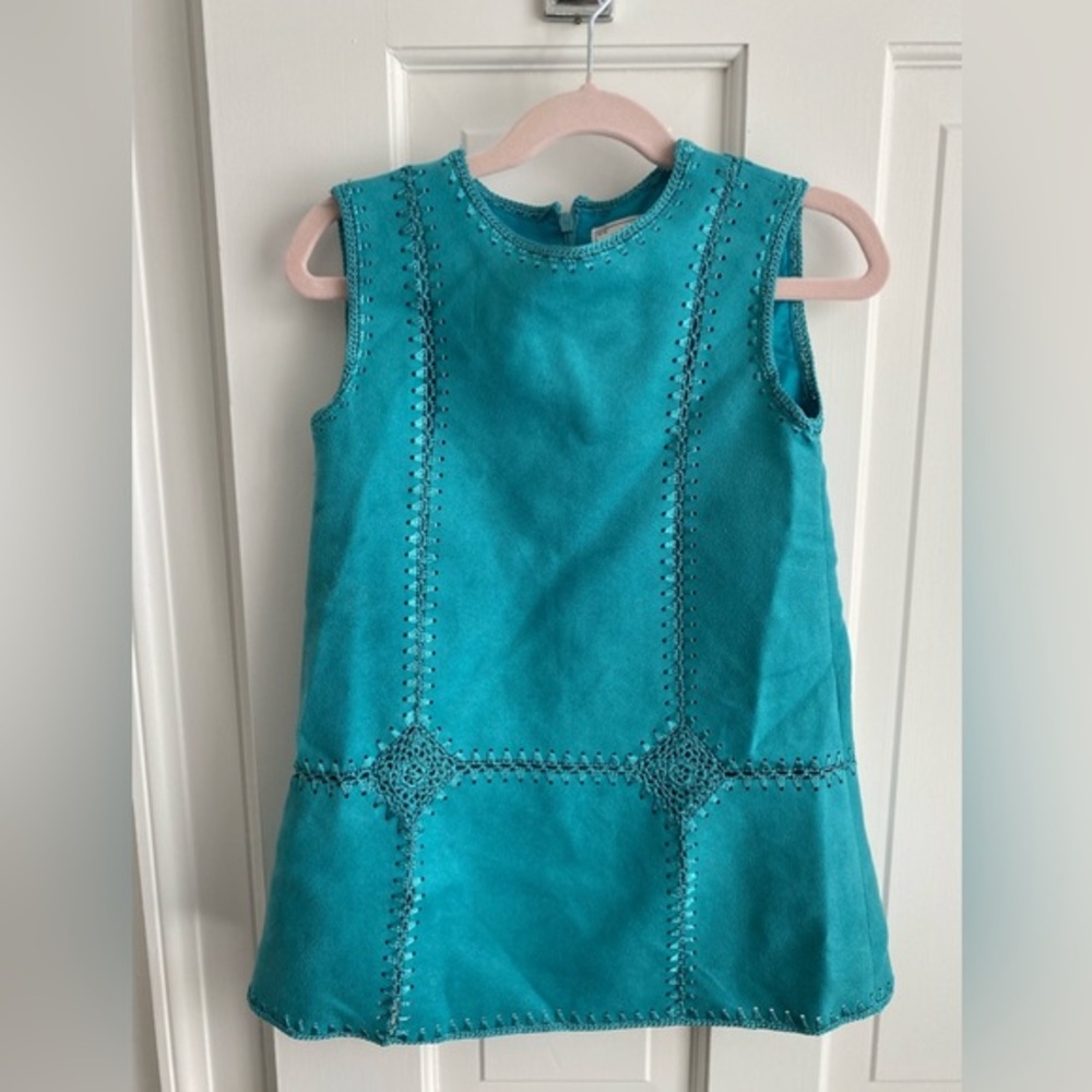 NWOT Gorgeous Girls Mayoral Dress Teal Blue Suede  size 5T